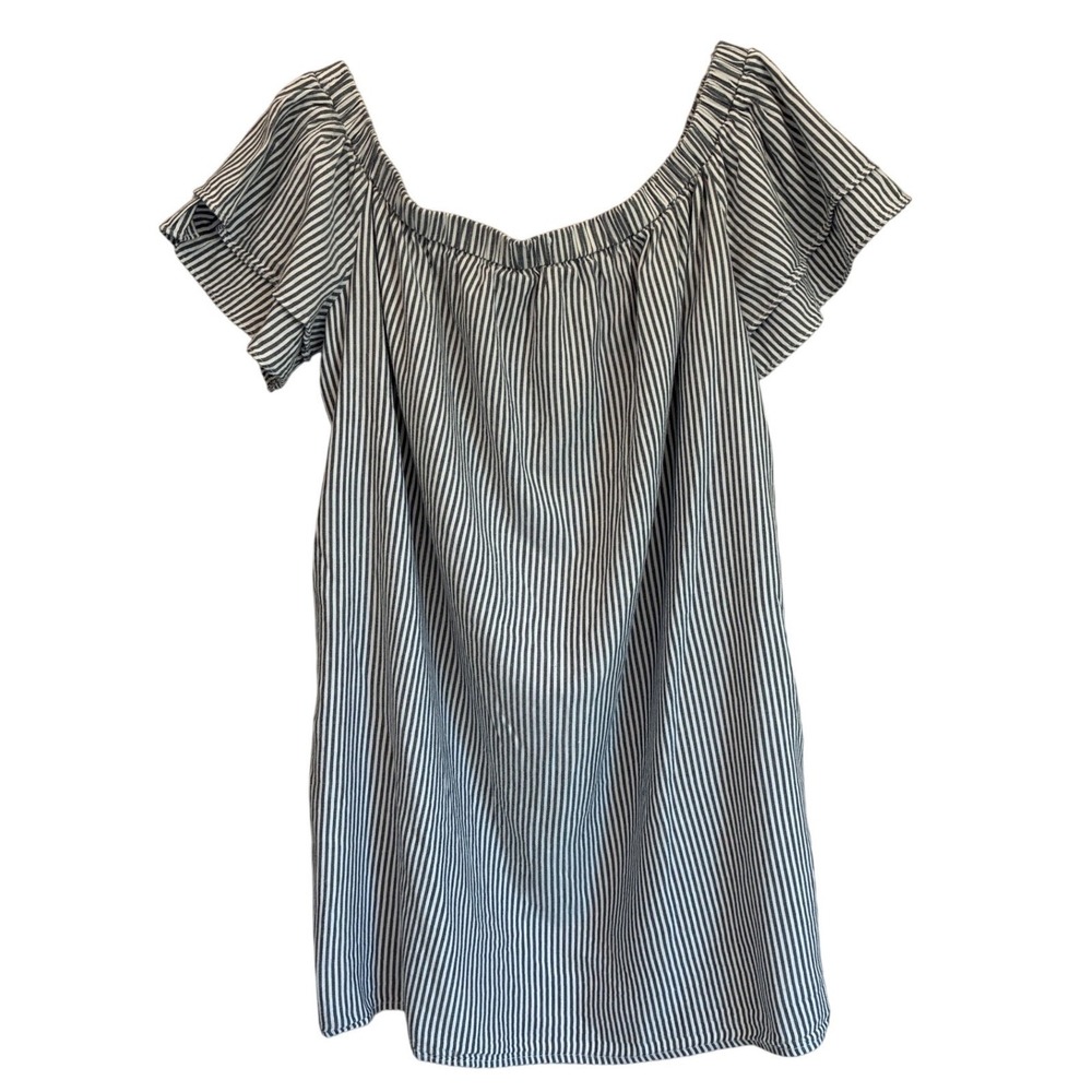 Old Navy Womens XL Blue White Striped Off Shoulder Ruffle Sleeve Mini Dress